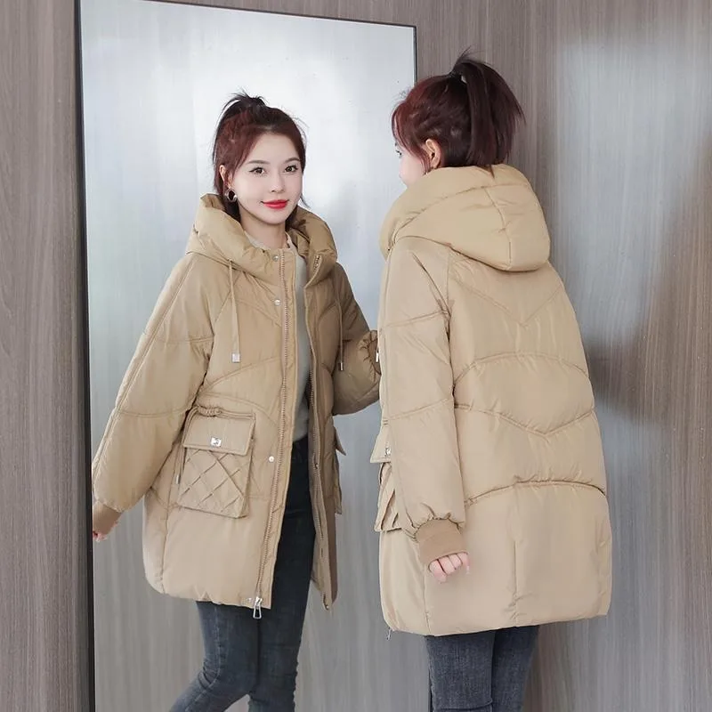 2023 New Women Down Cotton Coat Winter Jacket Female Warm Thick Parkas Large Size Outwear Mid Length Version Hooded Overcoat