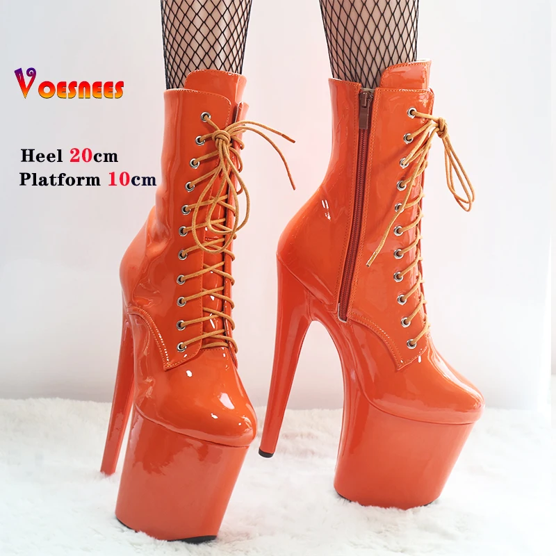 Orange Patent Upper 20CM/8inches Pole dancing Shoes High Heel Platform Boots Closed Toe Women Boots Exotic High Party High Heels