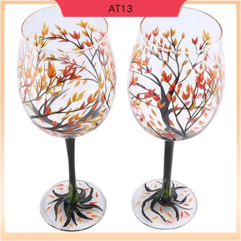 

AT13 Autumn Tree Wine Glass - Fall Colors - Leaves Of Red, Yellow, Orange - Hand Painted - Fall Leaf