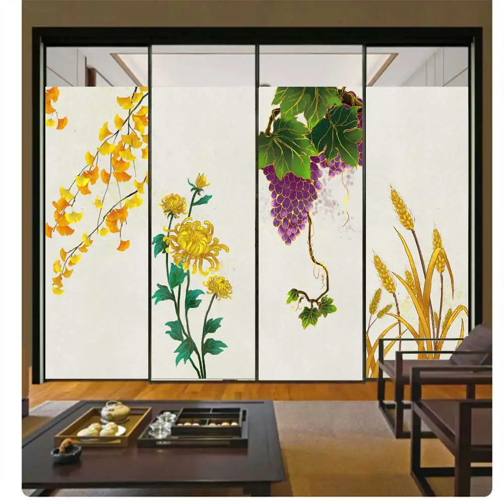 

Privacy Windows Film Decorative Plants Window Stickers No Glue Static Cling Frosted Windows Film for Home