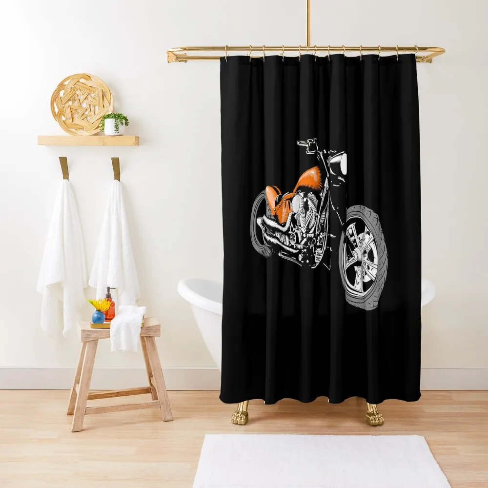 

HD Softail Motorcycle, Orange Shower Curtain Bathroom Fabric Bathroom For Shower Toilet Accessories Bathroom Curtain