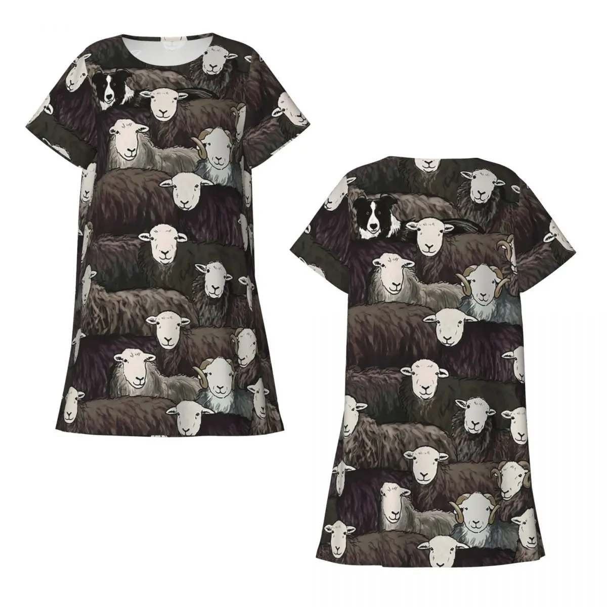 Custom Herdwicks Short Sleeves Nightdress For Sleeping Sleepshirts Women Short Sleeve Nightgowns Loose Pajama Dress