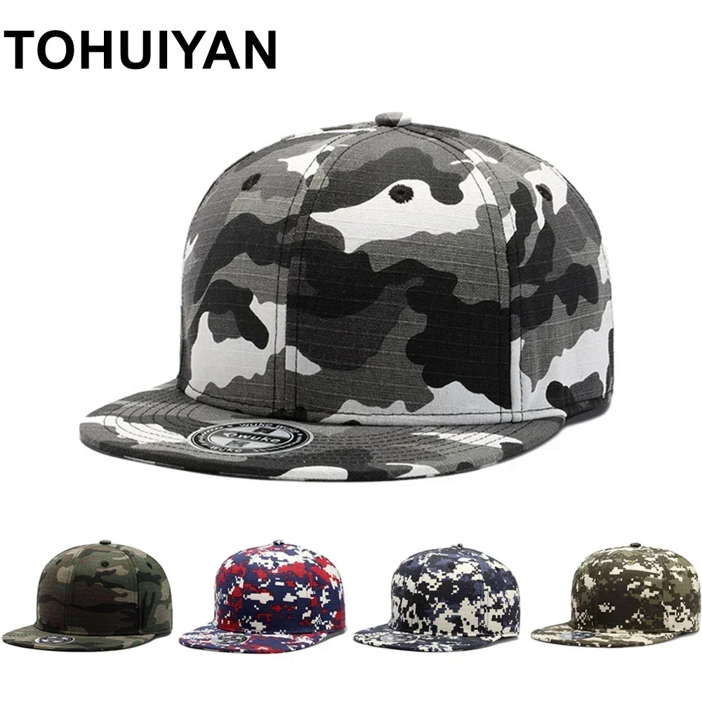 TOHUIYAN Camouflage Baseball Cap Men Adjustable Snapback Hats Outdoor Flat Brim Sports Caps Casual Cotton Hip Hop Hat For Women