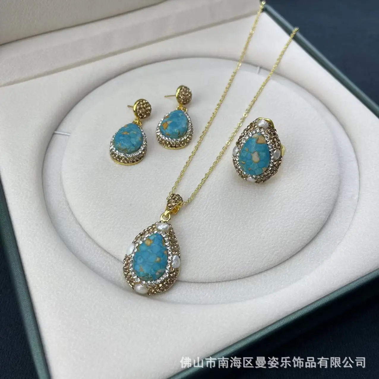DIY accessories New cloisonne turquoise inlaid pearl set New Chinese retro jewelry Original design Pottery clay inlay
