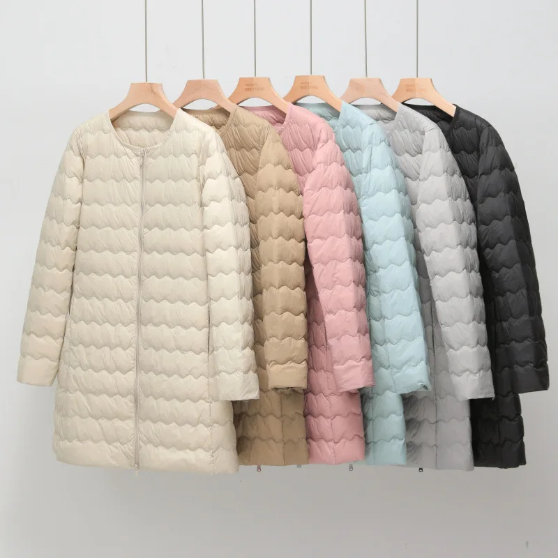 

Женская легкая длинная куртка на белом утином пуху, повседневная осенне-зимняя верхняя одежда высокого качества, тонкое пальто 2025 на 90% утином пуху