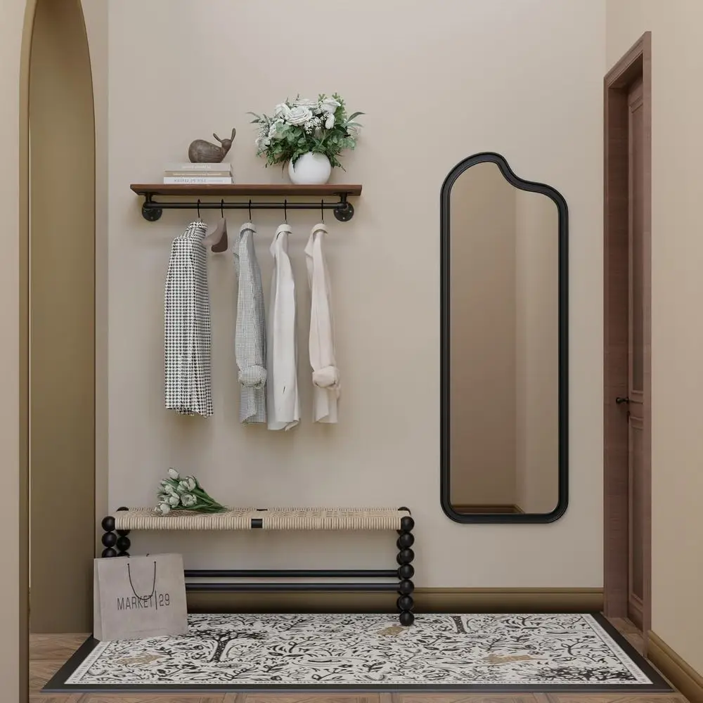 36 Inch Wall-Mounted Wooden Shelf Clothes Rack, Heavy-Duty Hanging Rod for Space-Saving Storage