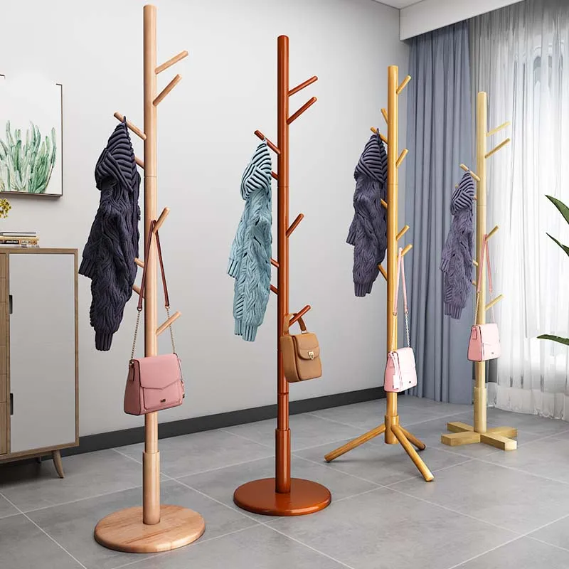 

Floor Wood Clothes Rack Wall Mount Portable Men Single Pole Storage Clothes Rack Organizer Modern Perchero Pared Home Decoration