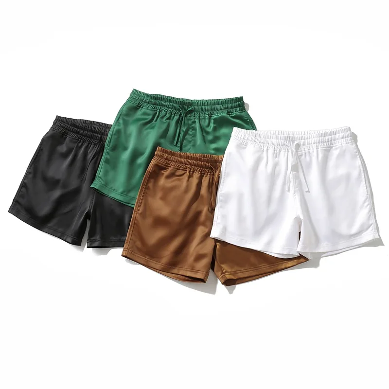 Heavywood Men's Satin Shorts Silky Pajama Bottoms Casual Sleep Shorts Drawstring Man Home Lounge Beach Boxer Shorts with Pockets