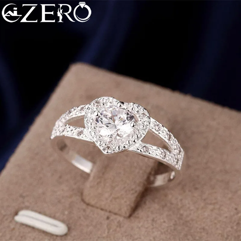 

Pretty 925 Silver Color crystal romantic heart diamond Rings For Women Fashion Party Gifts luxury wedding accessories Jewelry