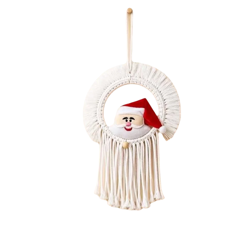 Bohemian Style Wall Decorative Tapestry Santa Claus Handwoven Macrame Wall Hanging Tassel Ornament Cotton Rope Tapestry