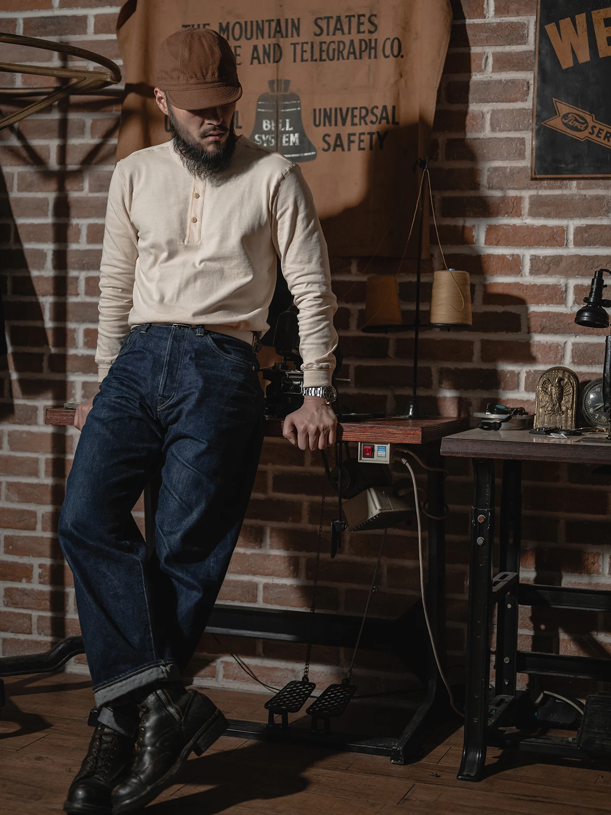 

Red Bronson Heavyweight Long Sve Henry Collar T-irt Men's Thi Pure Color Base Layer irt Warm Absorbent Breathable