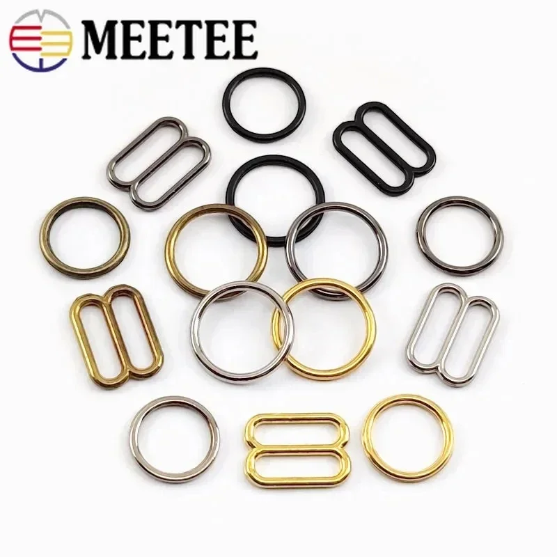 100Sets O Ring Adjuster Bikini Clasp Metal Buckle 6-20mm Bra Strap Connector Slider Hook Underware Hardware Sewing Accessories