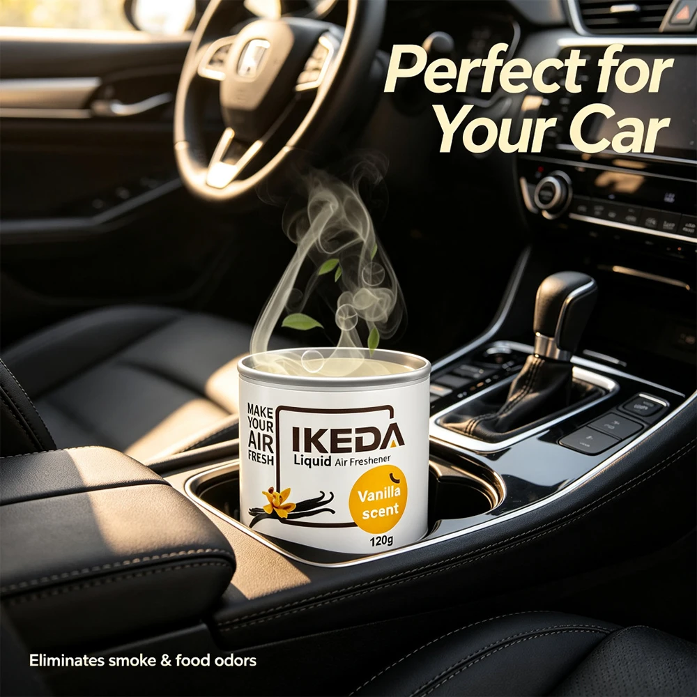 IKEDA Liquid Air Freshener - 120 Grams. Provides Fresh Fragrance for Both Car and Indoor Air, Effectively Deodorizes