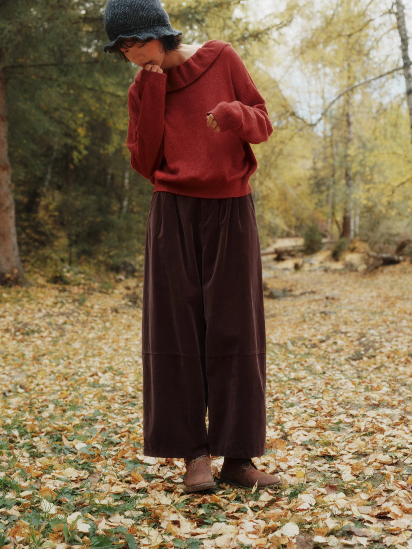 100% Cotton Corduroy Patchwork Casual Pants Women's Autumn CS8846 Say And Mountain Listen Fog Forest Series Loose Fit Trousers