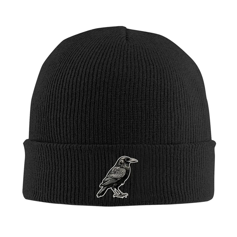 Crow Print Stretchy Knit Beanie, Lightweight Skull Cap for All Seasons, Unisex One Size