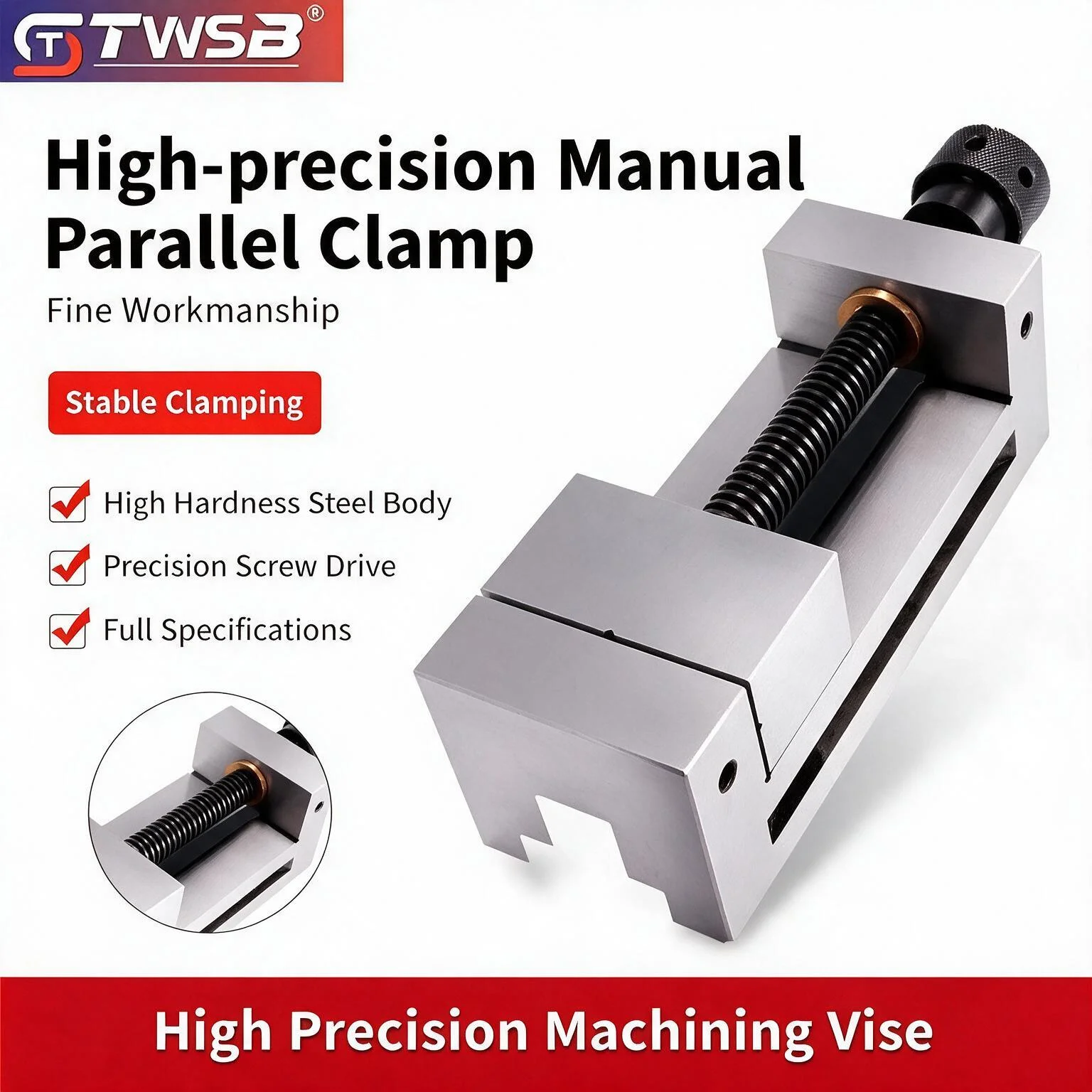 2/2.5/3 Inch High Precision Right Angle Vise, Steel Manual Flat‑Nose Vise for Grinding Machine Fixture