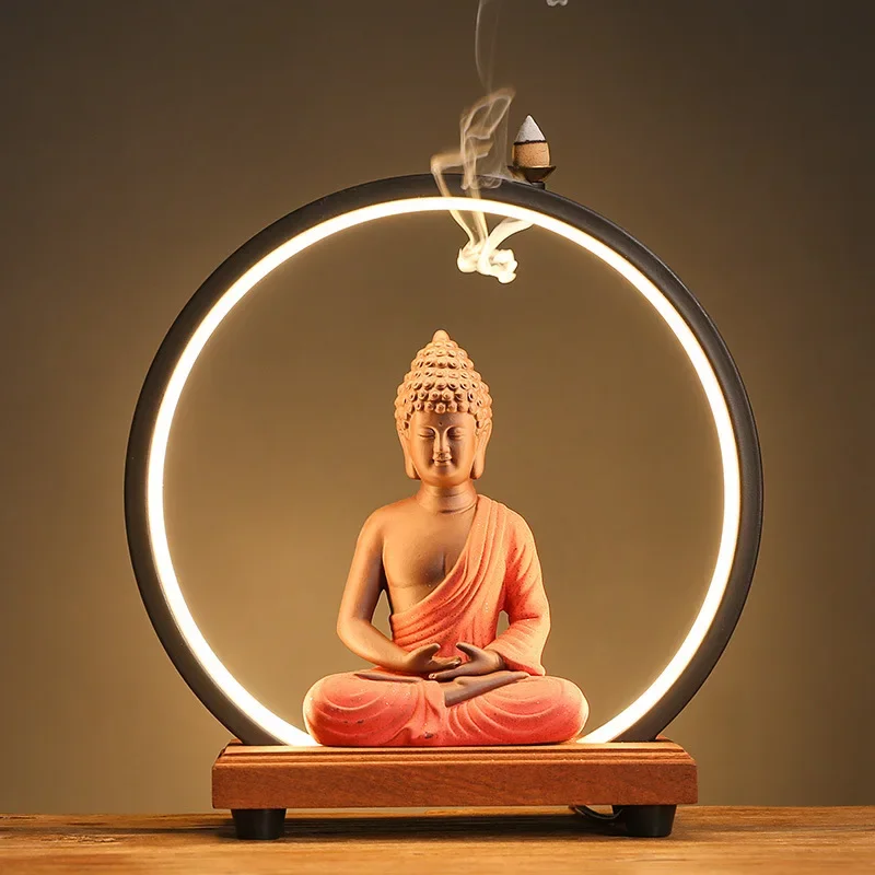 HT  Backflow Incense Burner Indoor Incense Creative Zen Rulai Sandalwood Agarwood Tea Ceremony Entrance Living Room Ceramic Lamp