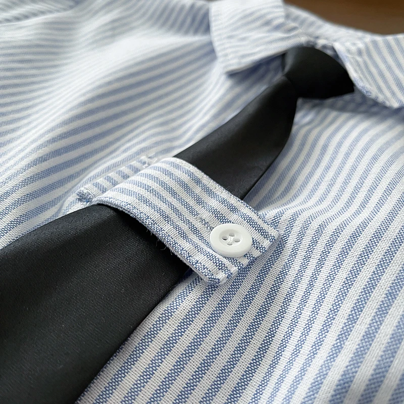 Baby-Jungen-Gentleman-Outfit-Set, Langarm-Hemd mit Streifen und künstlicher Krawatte + schwarze Hose, formelle Kleidung für Kleinkinder und Säuglinge – Detail 6
