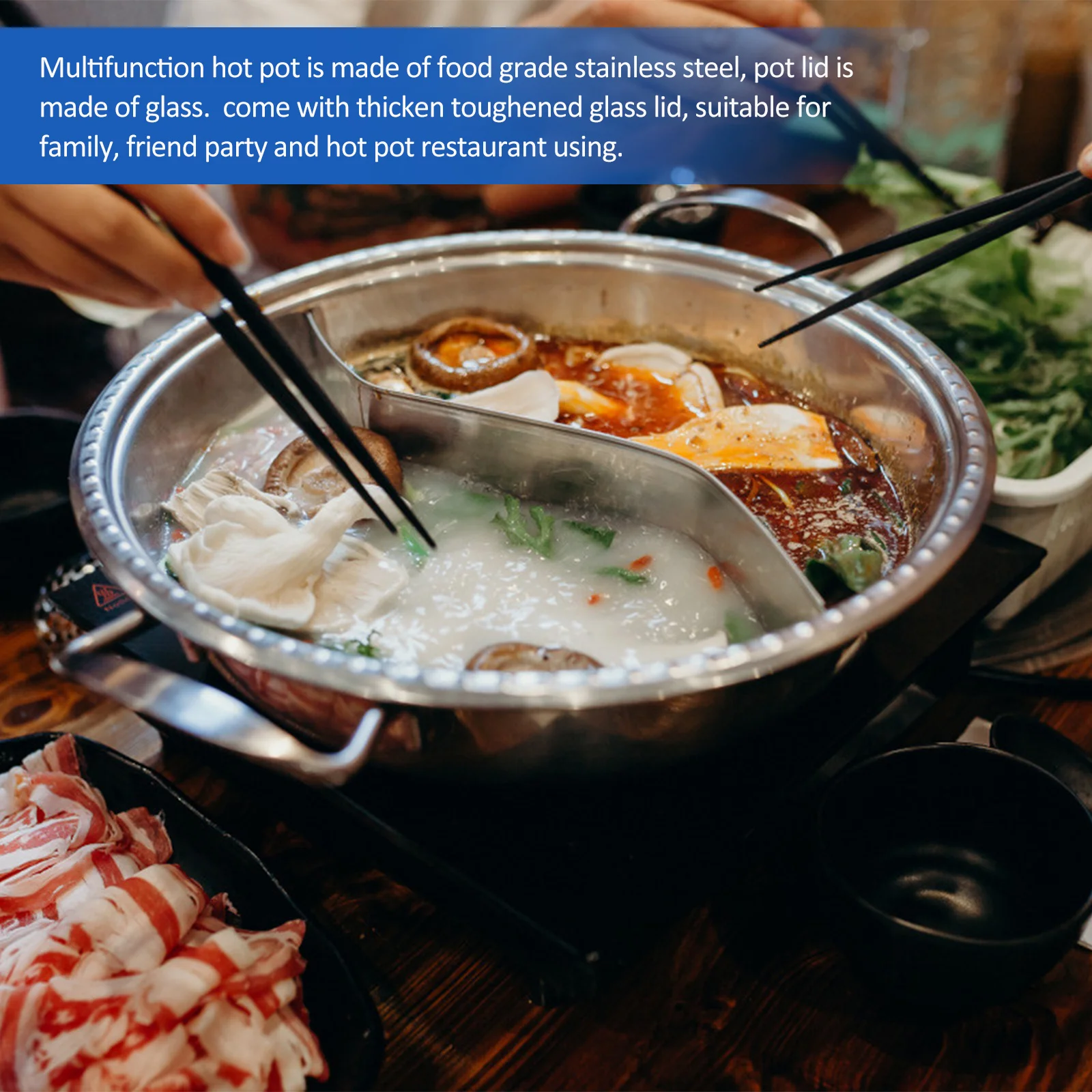

Multifunctional 30cm Stainless Steel Hot Pot Dual Divider Hot Pot Cookware Suitable for Induction Gas Cooker Family and