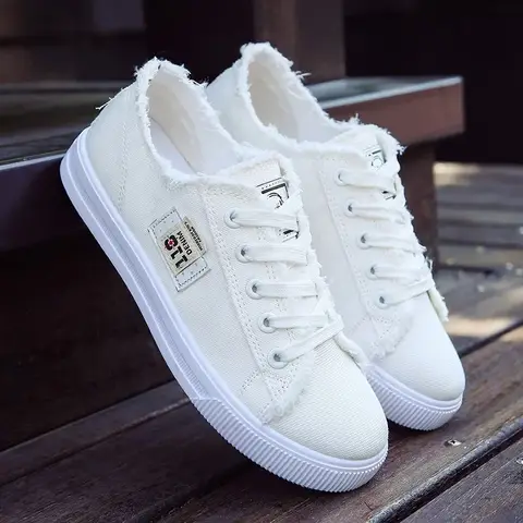 2026 Spring Summer Women Canvas Sneaker Low Top Denim Sneakers Ladies Lace-Up Flat Canvas  Board Shoes Female sapatos femininos
