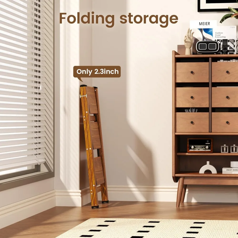 سلم ألومنيوم قابل للطي خفيف الوزن ومضاد للانزلاق بدواسة واسعة بسعة 330 رطل للاستخدام المنزلي #5