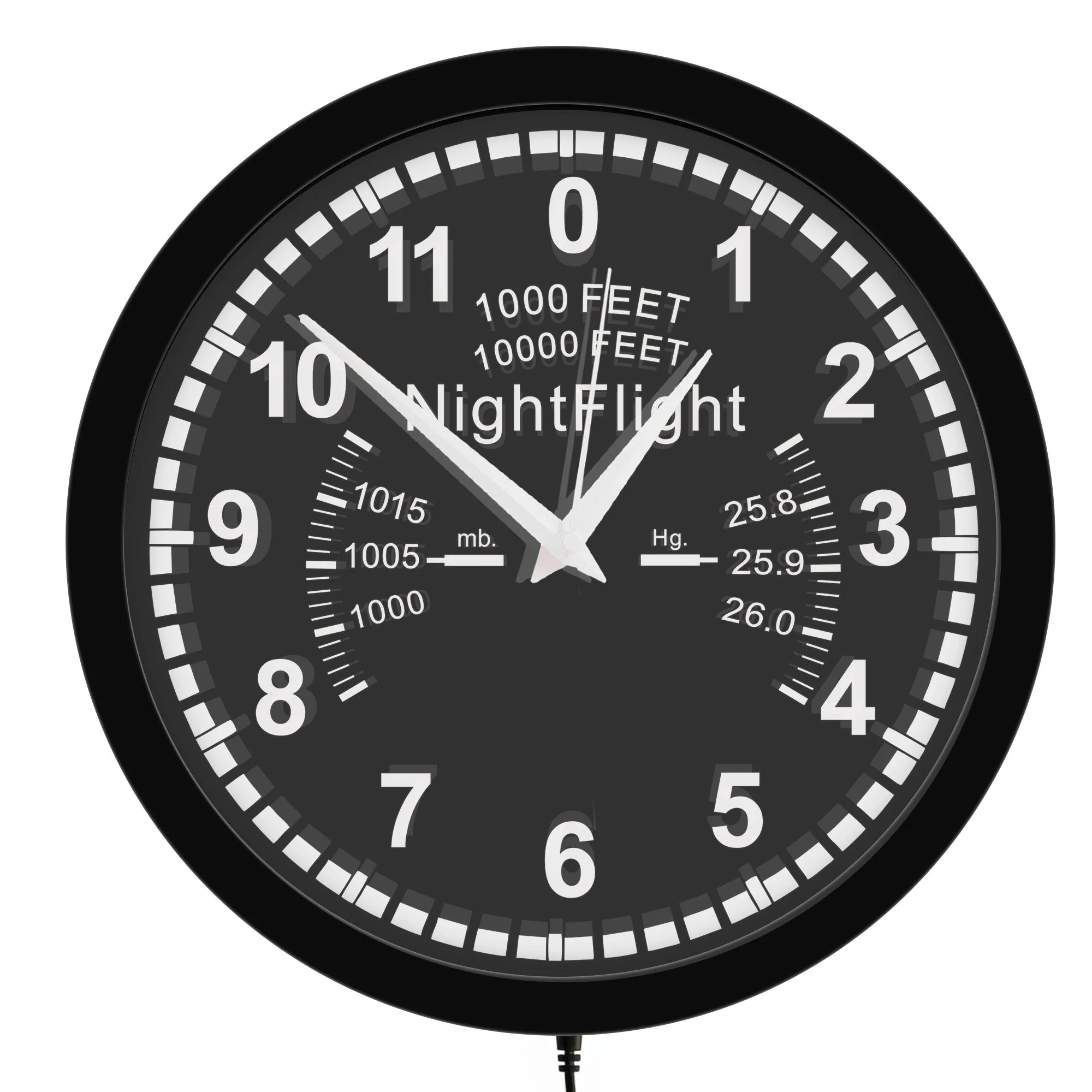 Aircraft Altimeter Pilot Instrument LED Neon Light Wall Clock for Hangar Man Cave Aviation Night Flight LED Rim Light Wall Clock