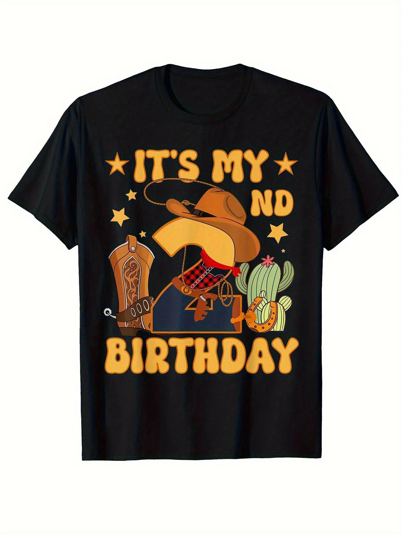 

Мужская футболка с рисунком «Это мой 2-й день рождения» в ковбойском родео — черная хлопковая эластичная футболка с ярким западным дизайном, с коротким рукавом