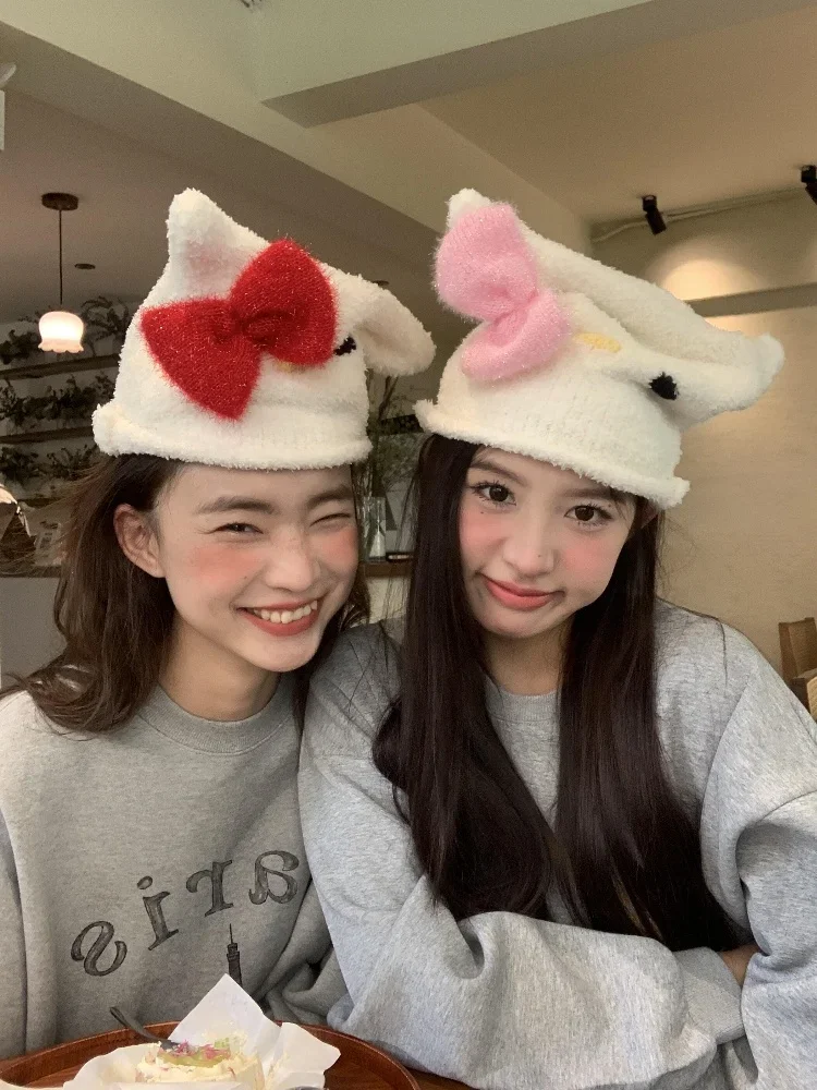 Autumn and Winter New Hats Women's Warm Ear Protectors Knitted Pullover Caps Spring Plush Versatile Cute Style Street Hat