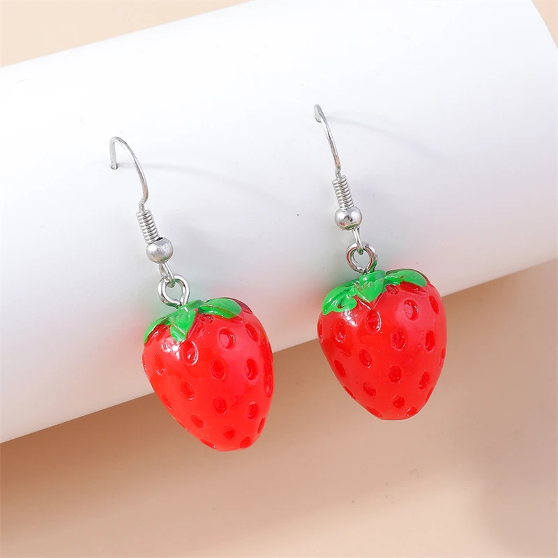 Fashion Summer Fruit Drop Earrings for Women Resin Banana Strawberry Cherry Dangle Hooks Earrings Girls Party Jewelry Gifts