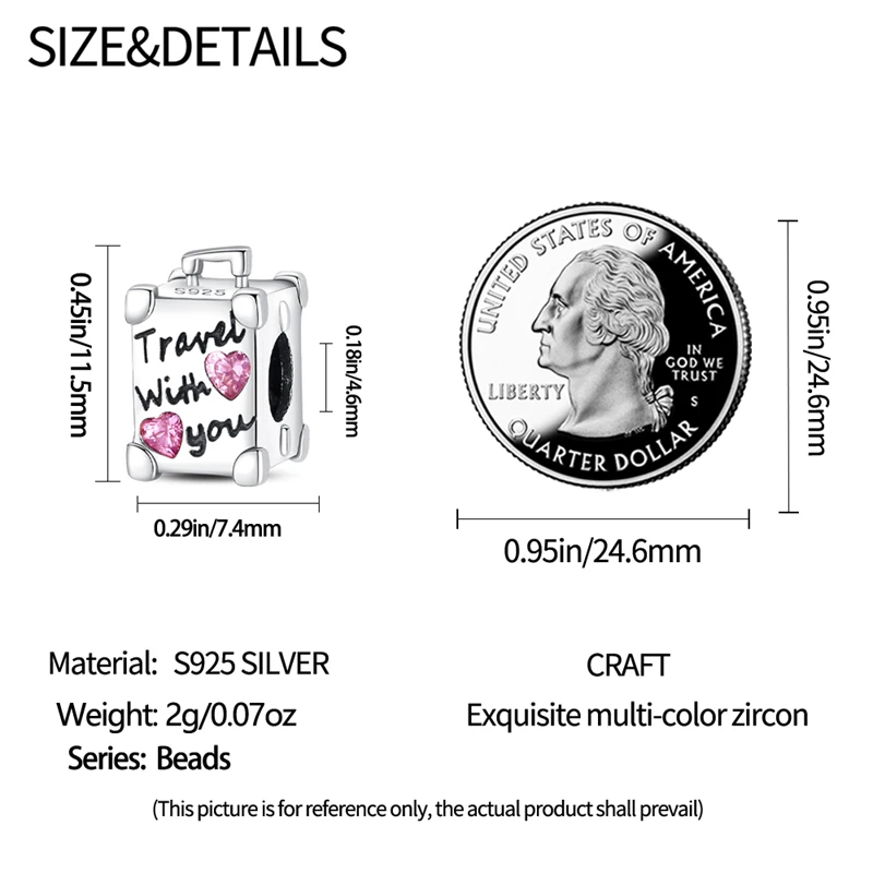 Plated 925 Silver Travel with You Suitcase Charms Beads Fit 925 Charms Bracelet Romantic Journey Jewelry Gifts for Women