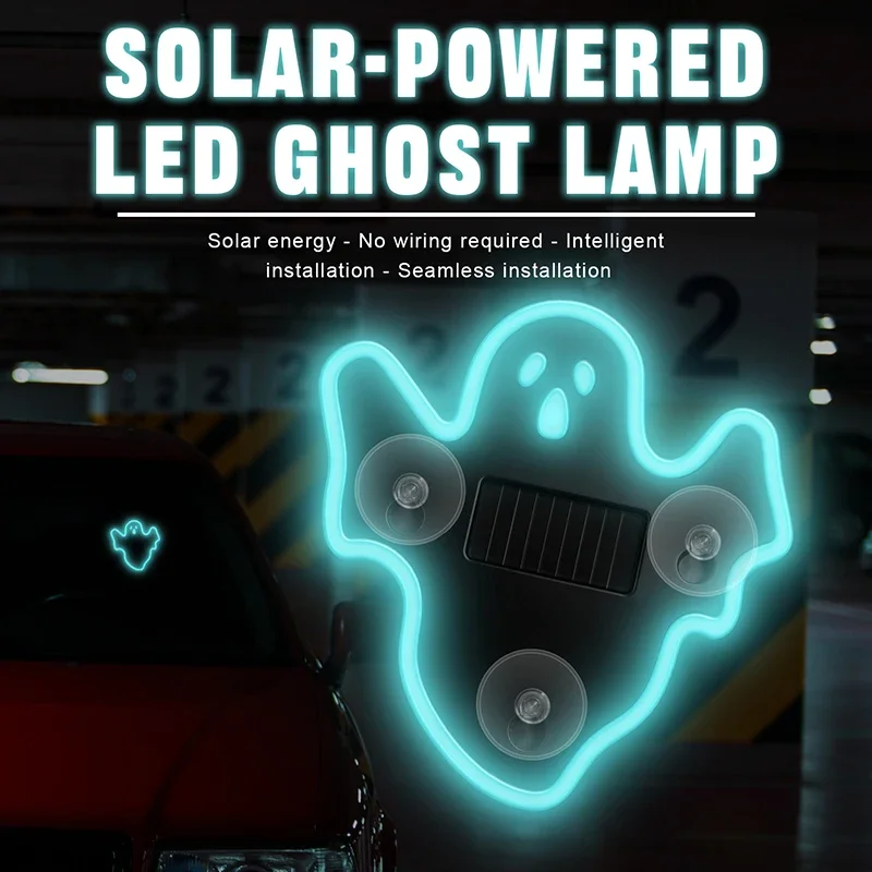 Solar LED Car Ghost Pattern Ambient Light,Halloween Decoration Light,Car Rear Windshield Dynamic  Decorative Expression Light