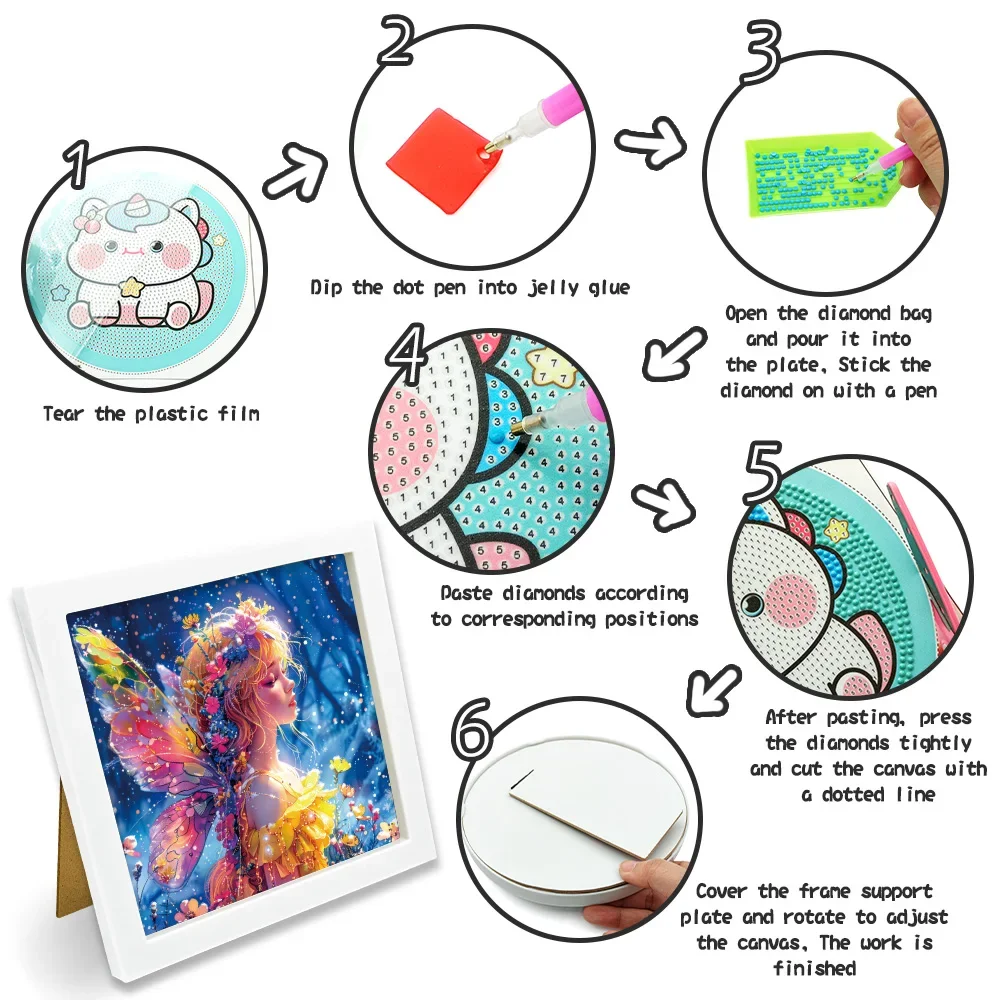 5D Paisagem Diamante Pintura com Photo Frame, Cartoon Girl, Borboleta, Decoração Home Handmade, Artesanato
