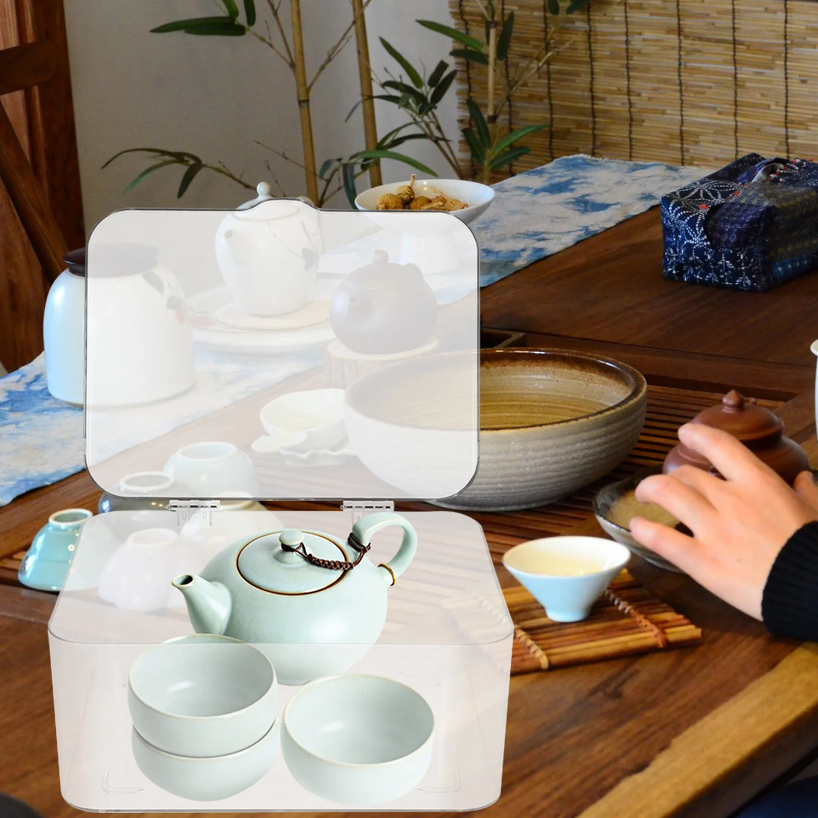 

Tea Set Storage Box Large Capacity Clear Stackable Organizer For Kitchen Bathroom Coffee Mug Storage Containers With Lids