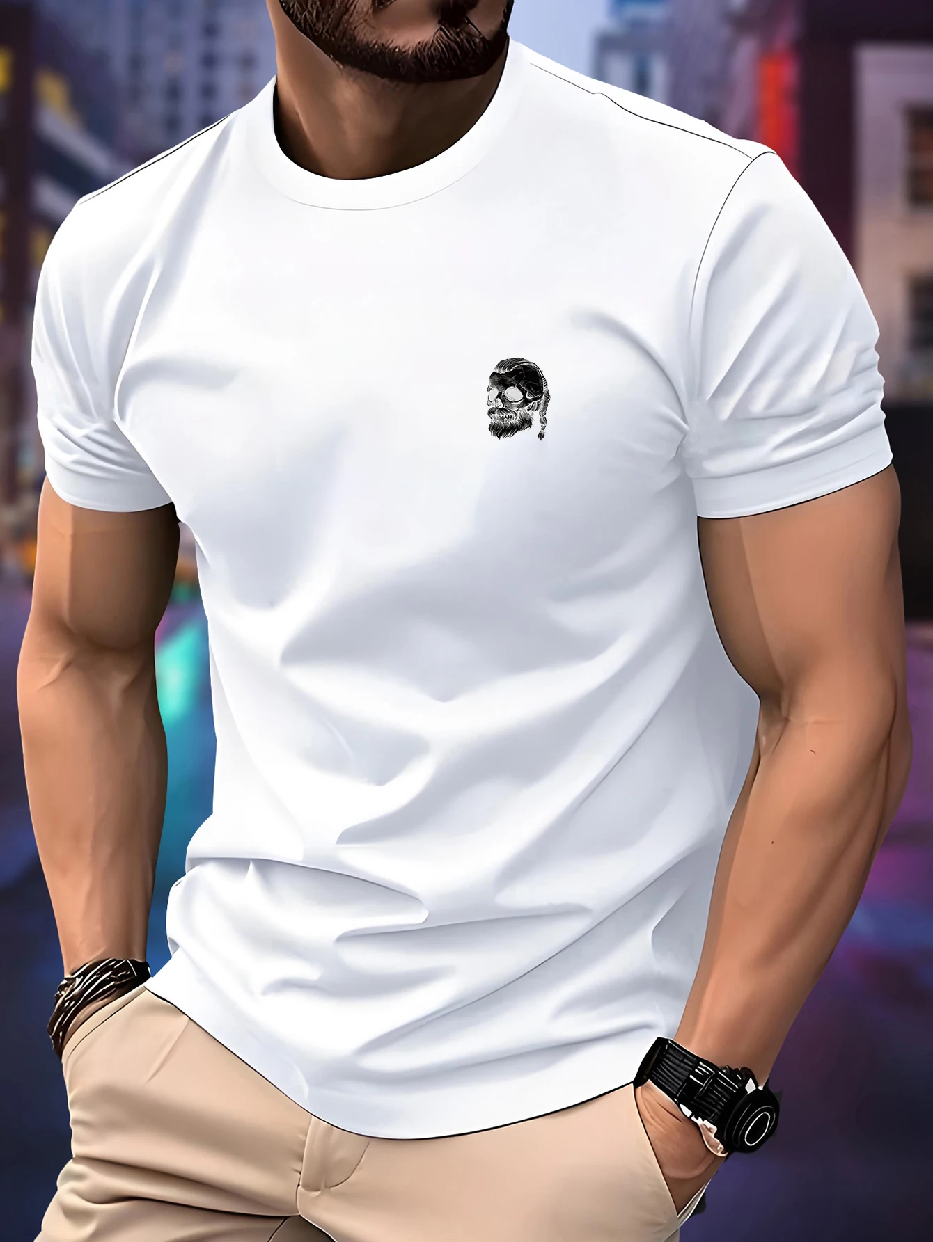 

New Men‘s Running Cool T-shirt Spring / Summer Thin Top Skeleton elderly print Quick Dry Short Sleeve Breathable Fitness Sports