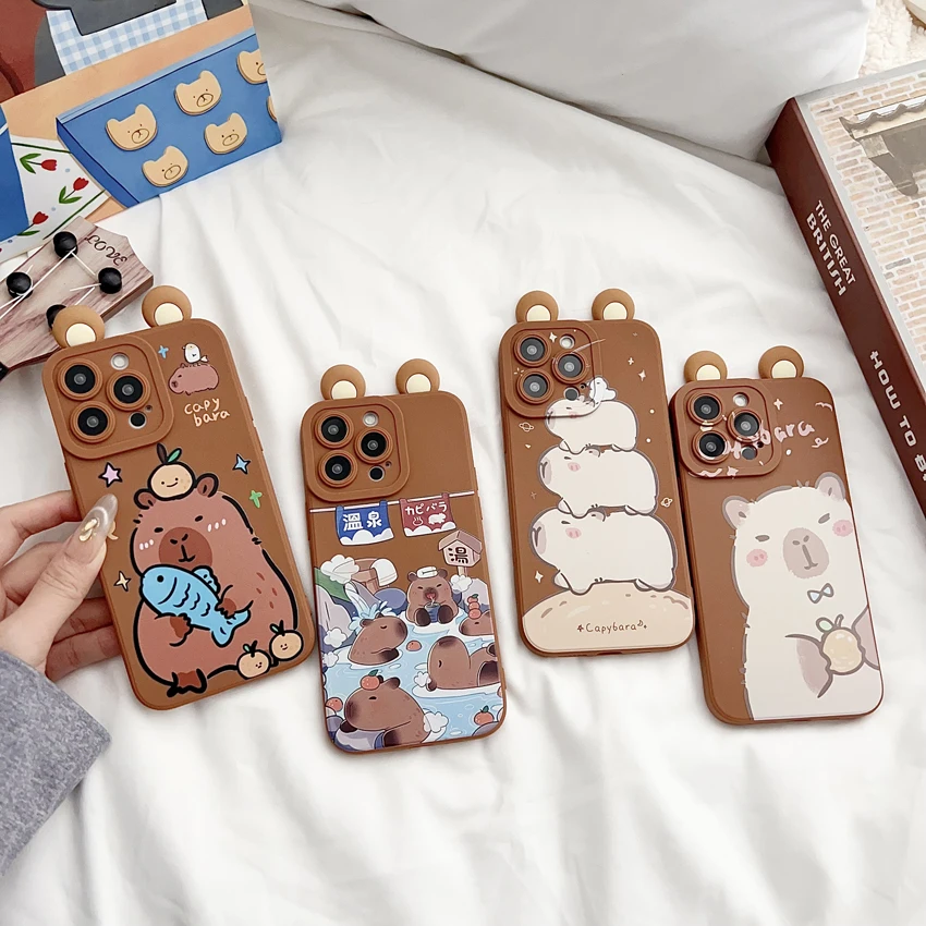 Für Samsung Galaxy S8 S9 S10 S20 S21 S22 S23 S24 S25 S26 Plus Ultra FE Note 9 10 20 Ultra Plus Ohren-Capybara-Hülle mit Verzierungen – Detail 1
