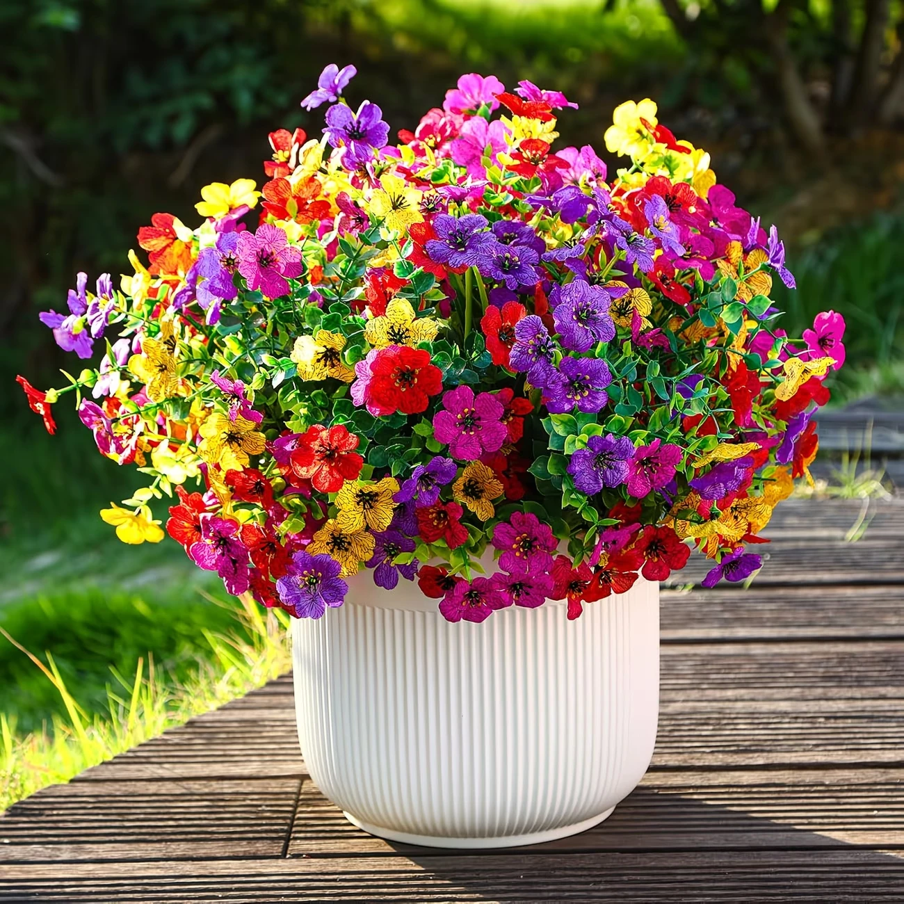 

12 пучков искусственных цветов для украшения на открытом воздухе, УФ-стойкие шелковые фиолетовые цветы, искусственный разноцветный фиолетовый эвкалипт, весенние искусственные растения