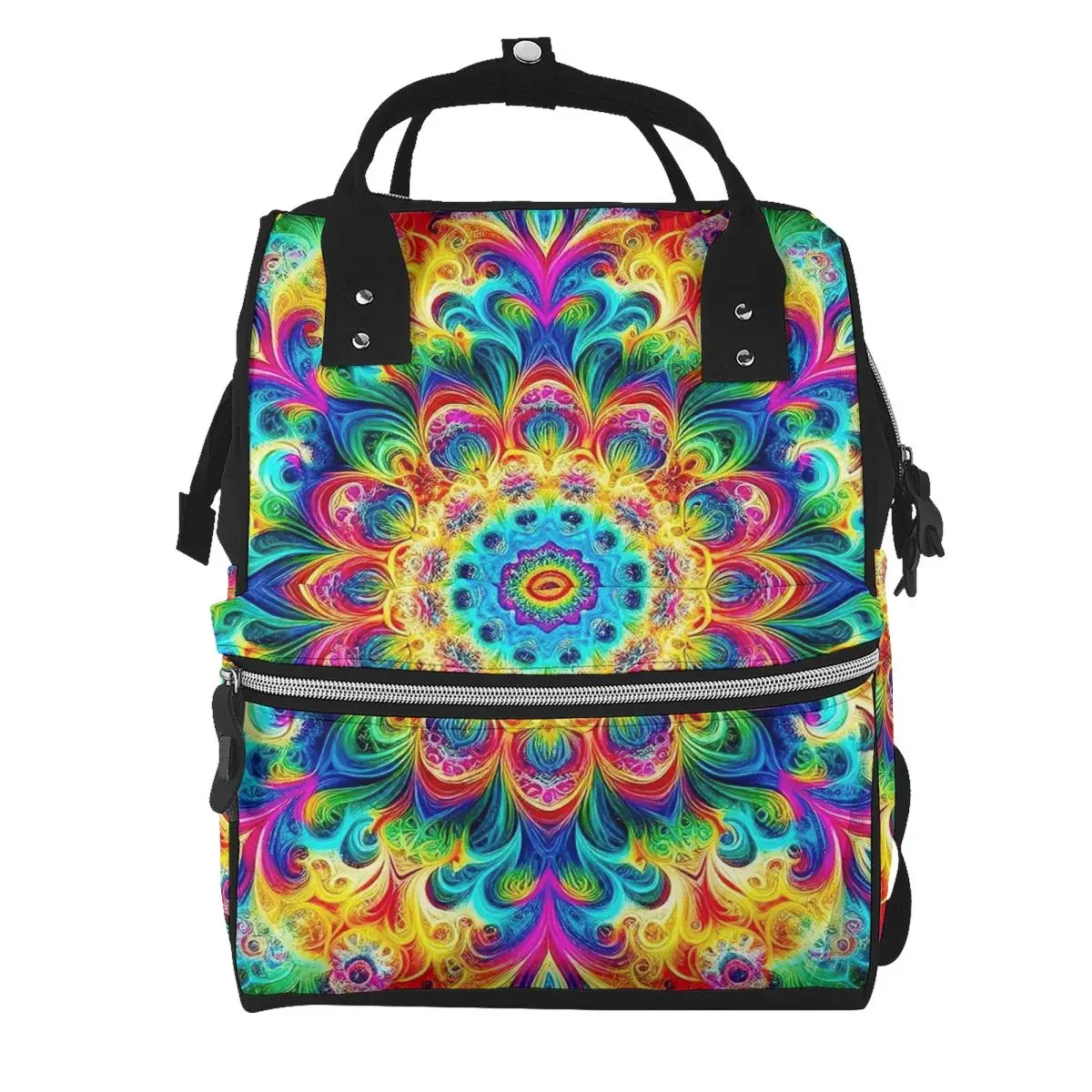 Retro Psychedelic Black With Vibrant Magic Pattern Student Backpack School Bag Hiking Travel Daypack for Men Women Bookbag