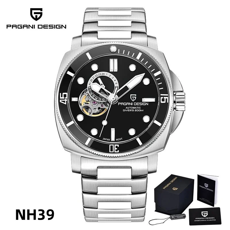 2024 PAGANI DESIGN 남성용 기계식 시계, 사파이어 무도장 스틸 방수 손목시계, 럭셔리 패션, NH39 PD1736