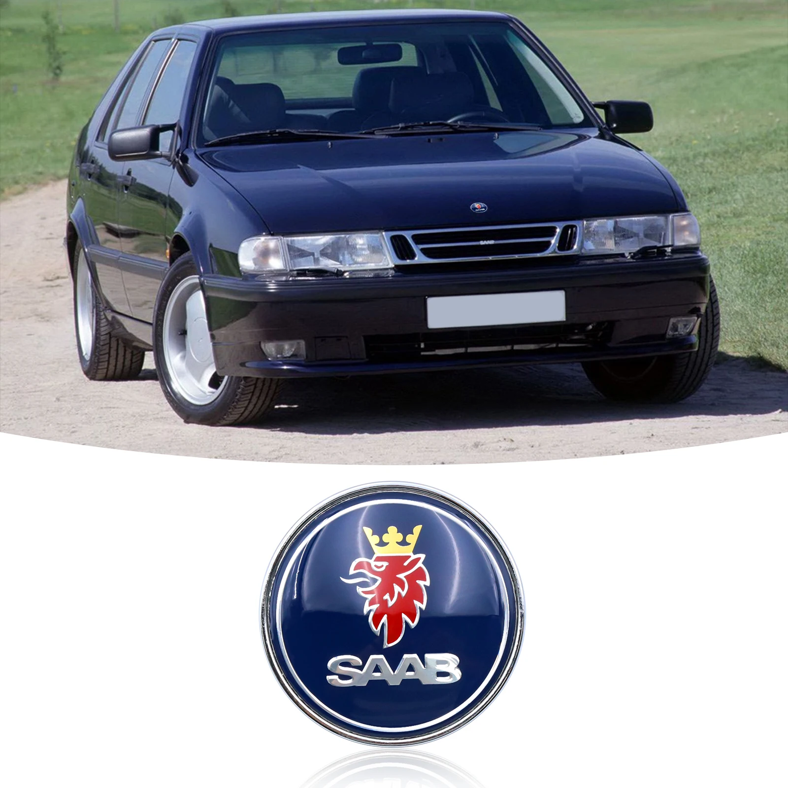 2-Piece Saab 9-3 & 9-5 Black Emblem Set – Boot & Bonnet Badges (68mm)