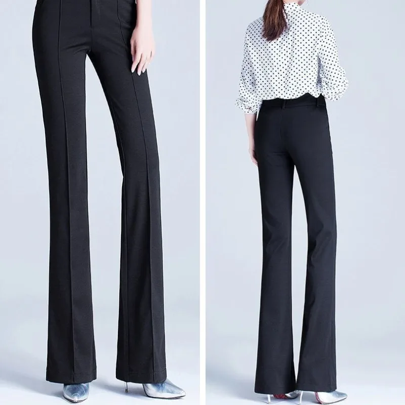 Damskie 2024 Wiosna Jesień Nowa Moda Bootcut Jednolity Kolor Wysoka Talia Zapinane na zamek błyskawiczny Kieszenie Garnitur Proste Spodnie Casualowe — zdjęcie 5