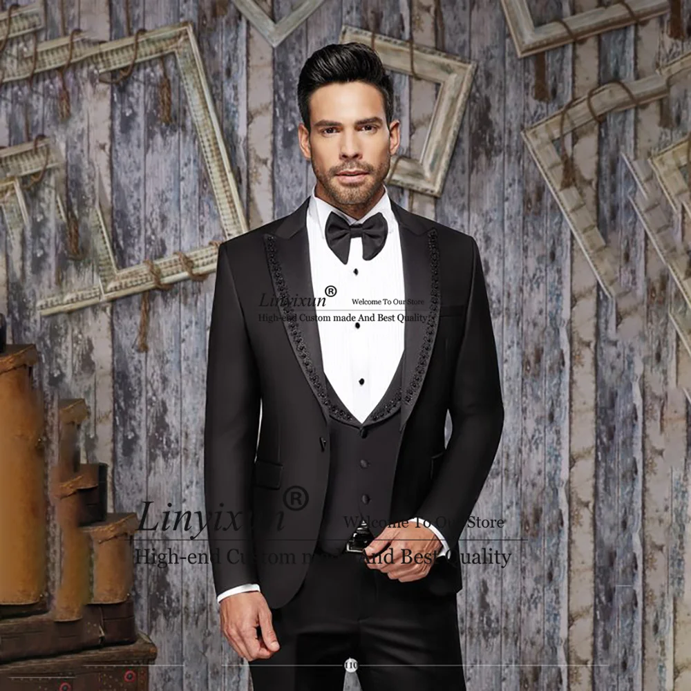 

Fashion Elegant Wedding Suits For Men Shawl Lapel Groom Tuxedos 2 Pieces Sets Bridegroom Prom Blazer Slim Fit Ternos Completo