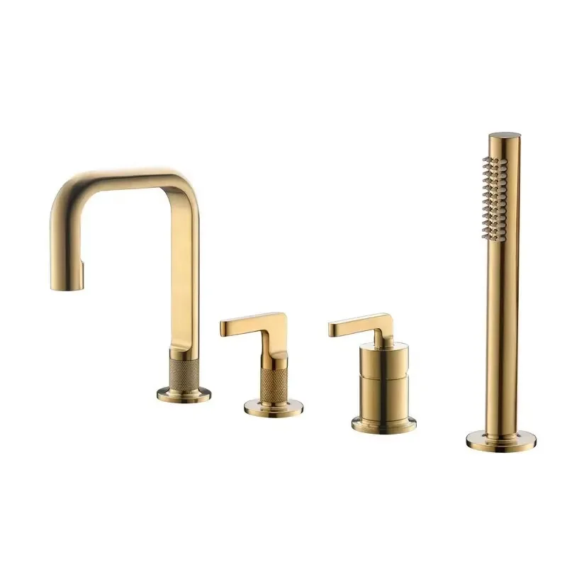 

Deck Mount Tub Faucet with Sprayer Waterfall Tub Filler with Hand Shower Dual Handle Bathtub Faucet Set with Handheld Shower