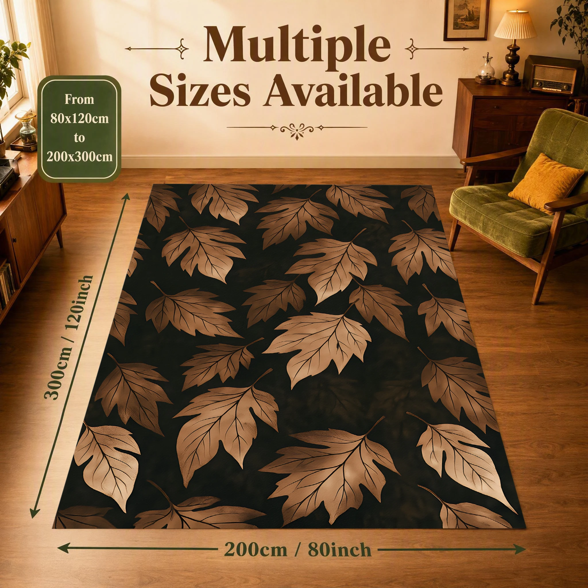 Velvet Rug Warm Brown Maple Leaf Print Retro Maillard for Living Room Bedroom Entryway Home Decor