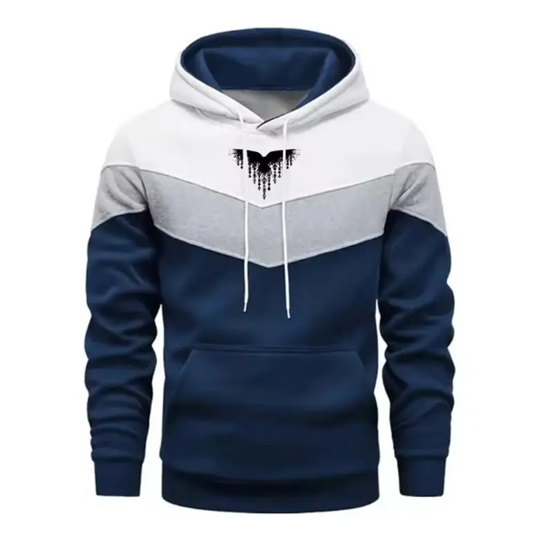 2025 Urban Streetwear Men Hoodies Three Color Stitching Fashion Pullover Sweatshirt Male Autumn Winter Vikings Print Hooded Tops