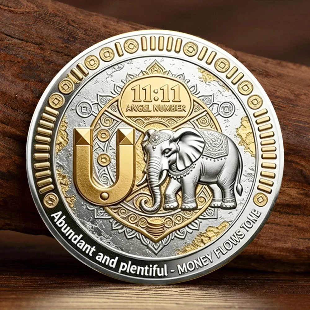 2D Buddha Elephant Silvery Plated Commemorative Coin Angel Number 11:11 Lucky Gift Wealth Collection Coins