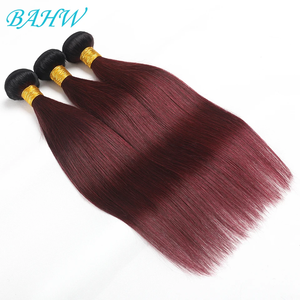 Tissage en Lot Brésilien 100% Naturel Rouge Bordeaux T1B/99J, Extensions de Cheveux Bruts, 1/3/4 Pièces