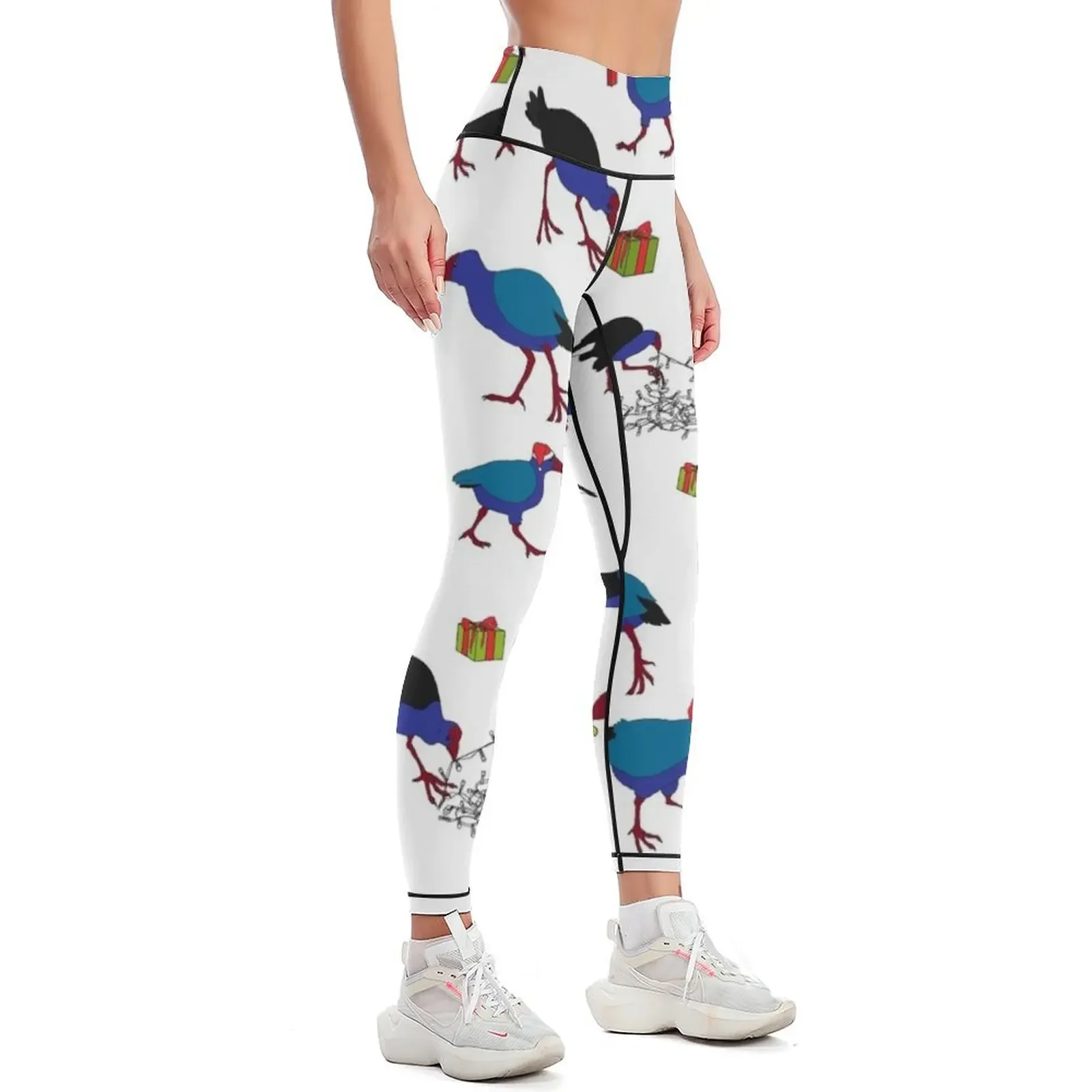 Pukeko and Takahe Party - White Leggings gym's clothing workout clothes for for physical Womens Leggings