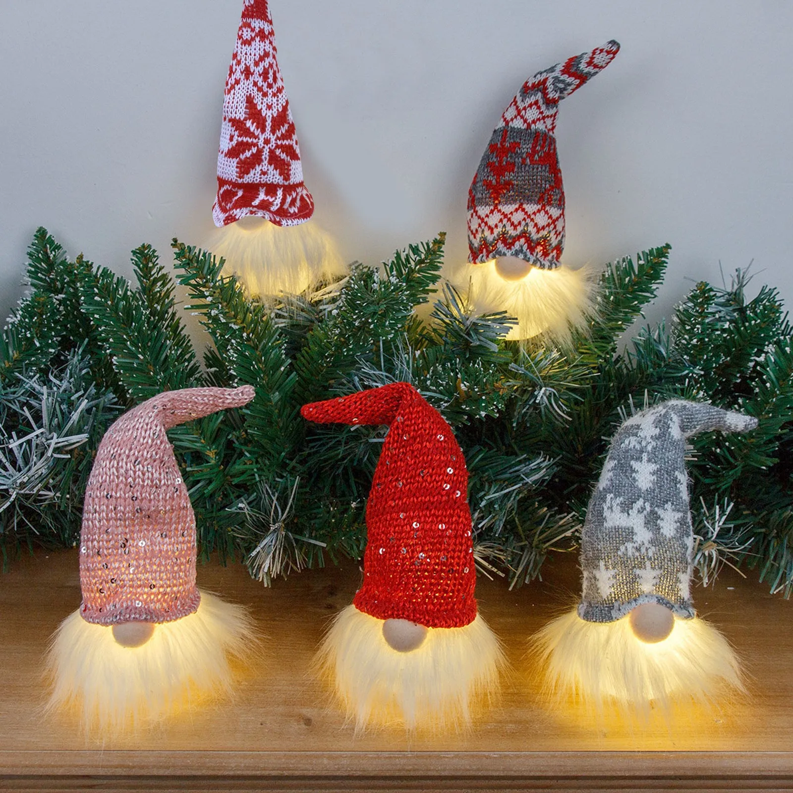 Christmas scene decorative ornaments glow dwarf with lightless doll knitted dolls swing Glowing Dwarf festive gift Ornaments