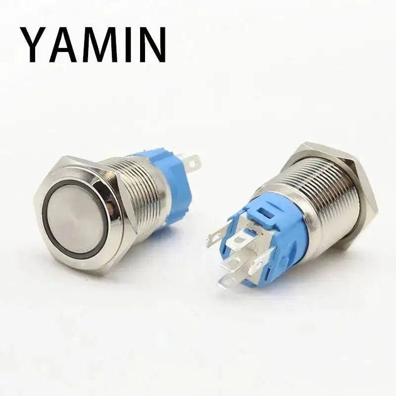 16 Mm Metalen Drukknop Ring Led Lamp 5-380V Momentary/Vergrendeling Waterdichte IP65 Auto Motor auto Deur Schakelaar Kleurrijke