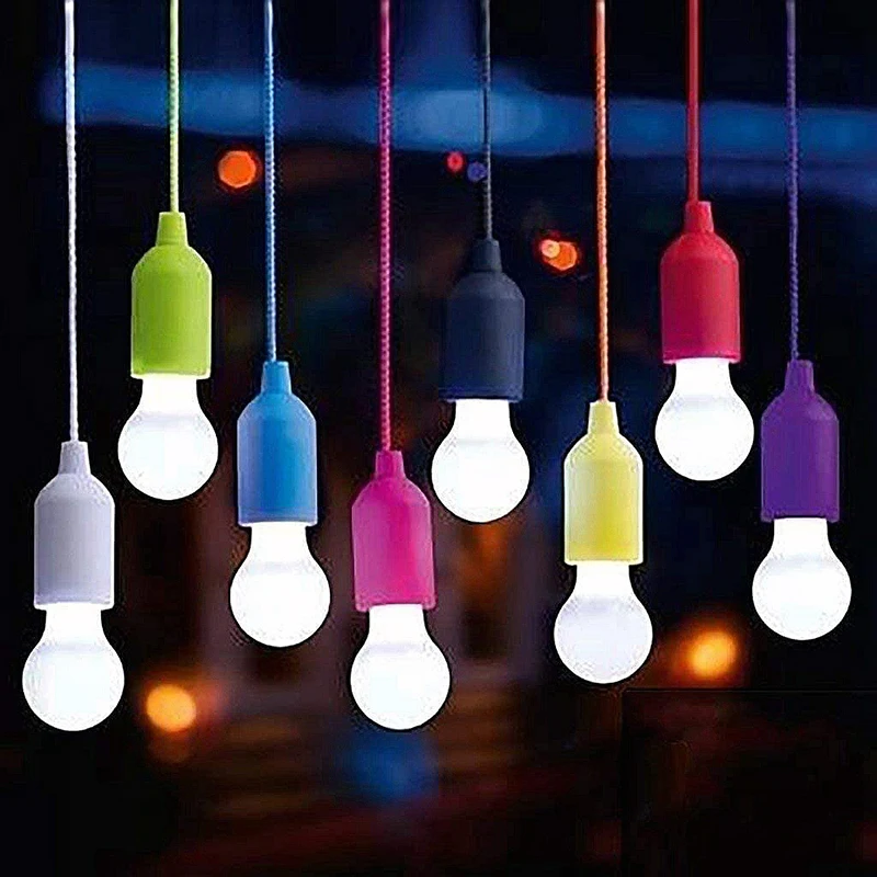 

Colorful LED Hanging Lamp Portable Drawstring Tent Camping Light Retro Lighting Home Pull Cord Bulbs Battery Powered